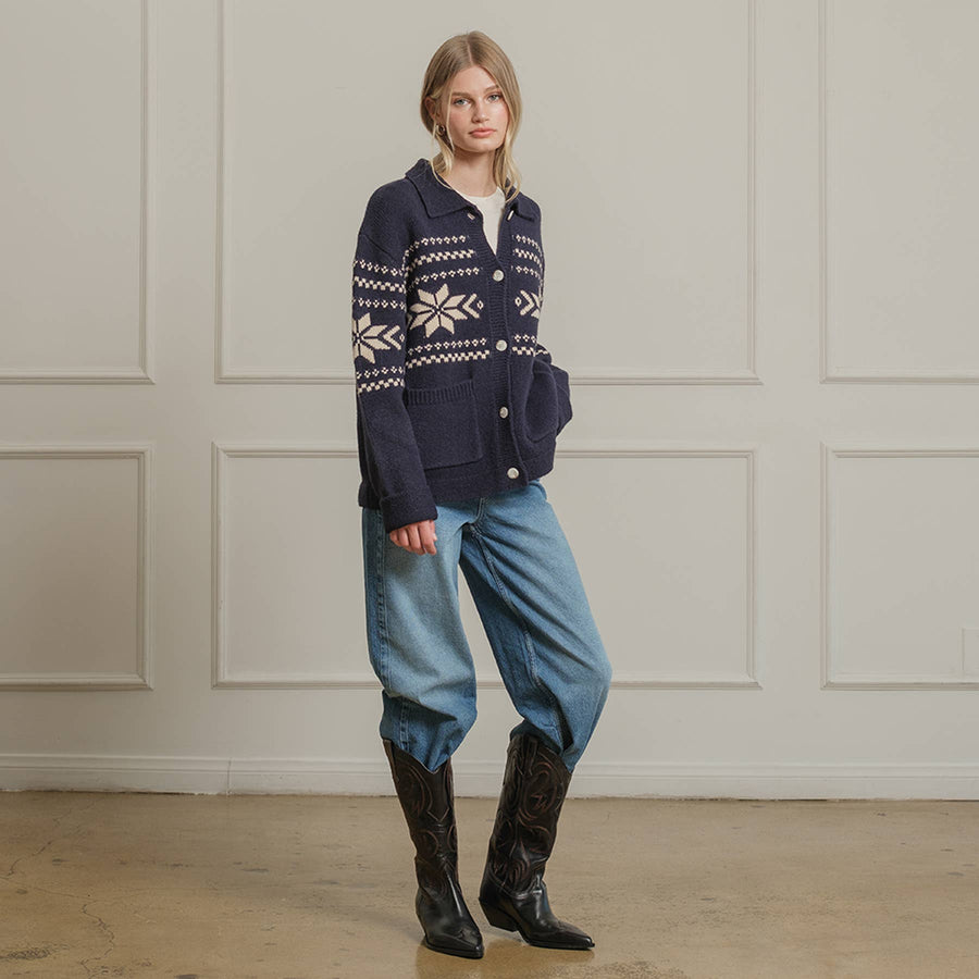 Nordic Snowflake Knit Cardigan