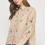 Flower Embroidery Long Sleeve Linen Shirt