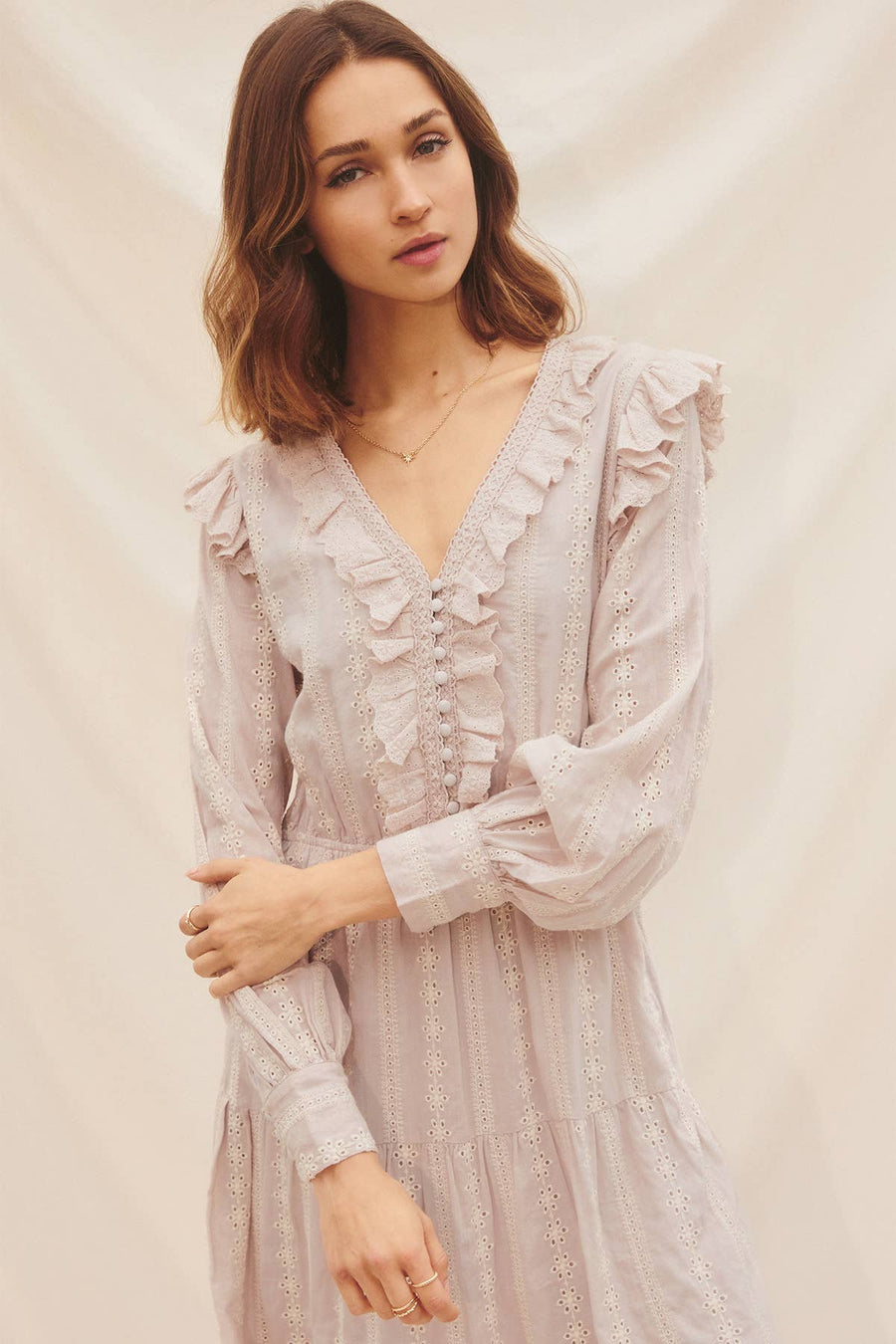 Striped Eyelet Ruffled Tiered Dress