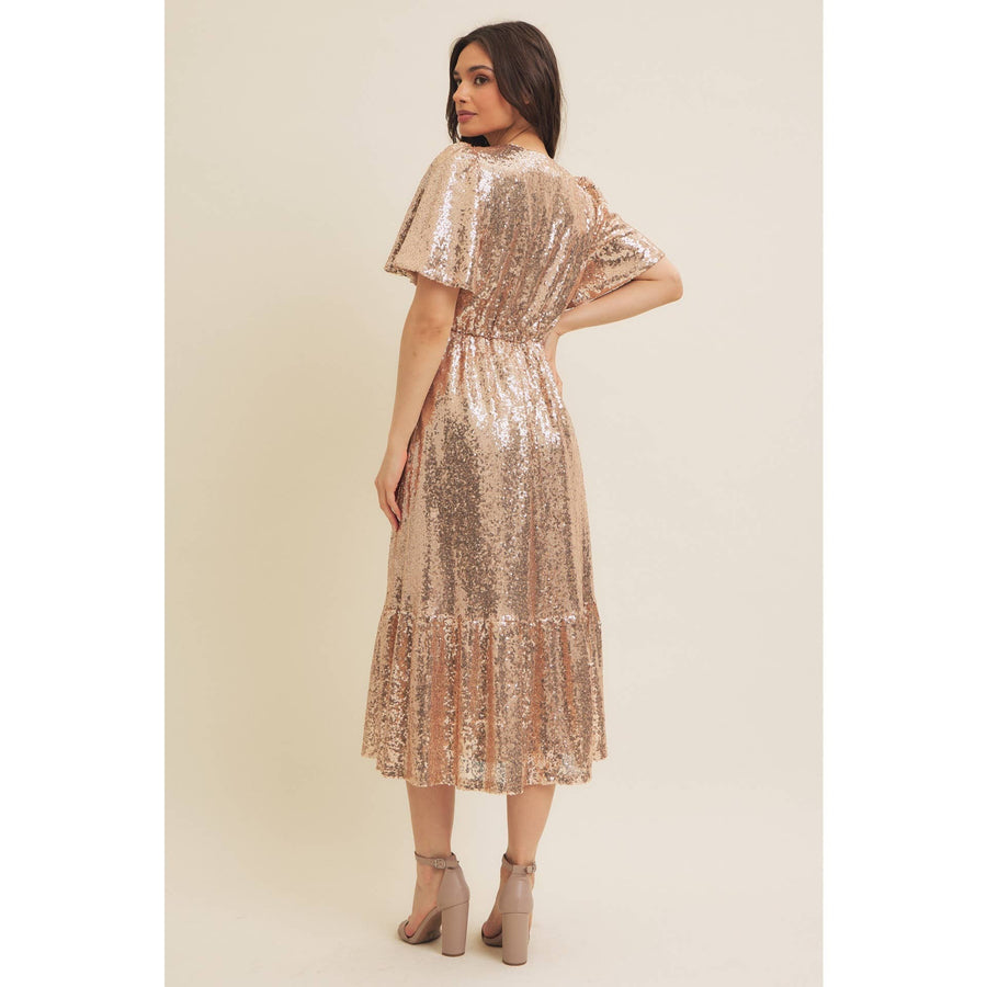 Sparkling Long Sleeved Sequin Midi Dress