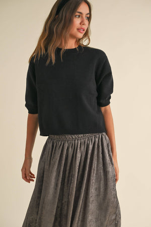 Short Sleeve Sweater Top in Black