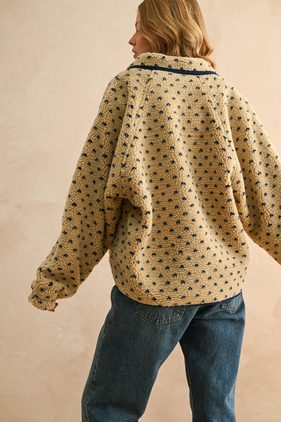 Button Front Pattern Sherpa Jacket
