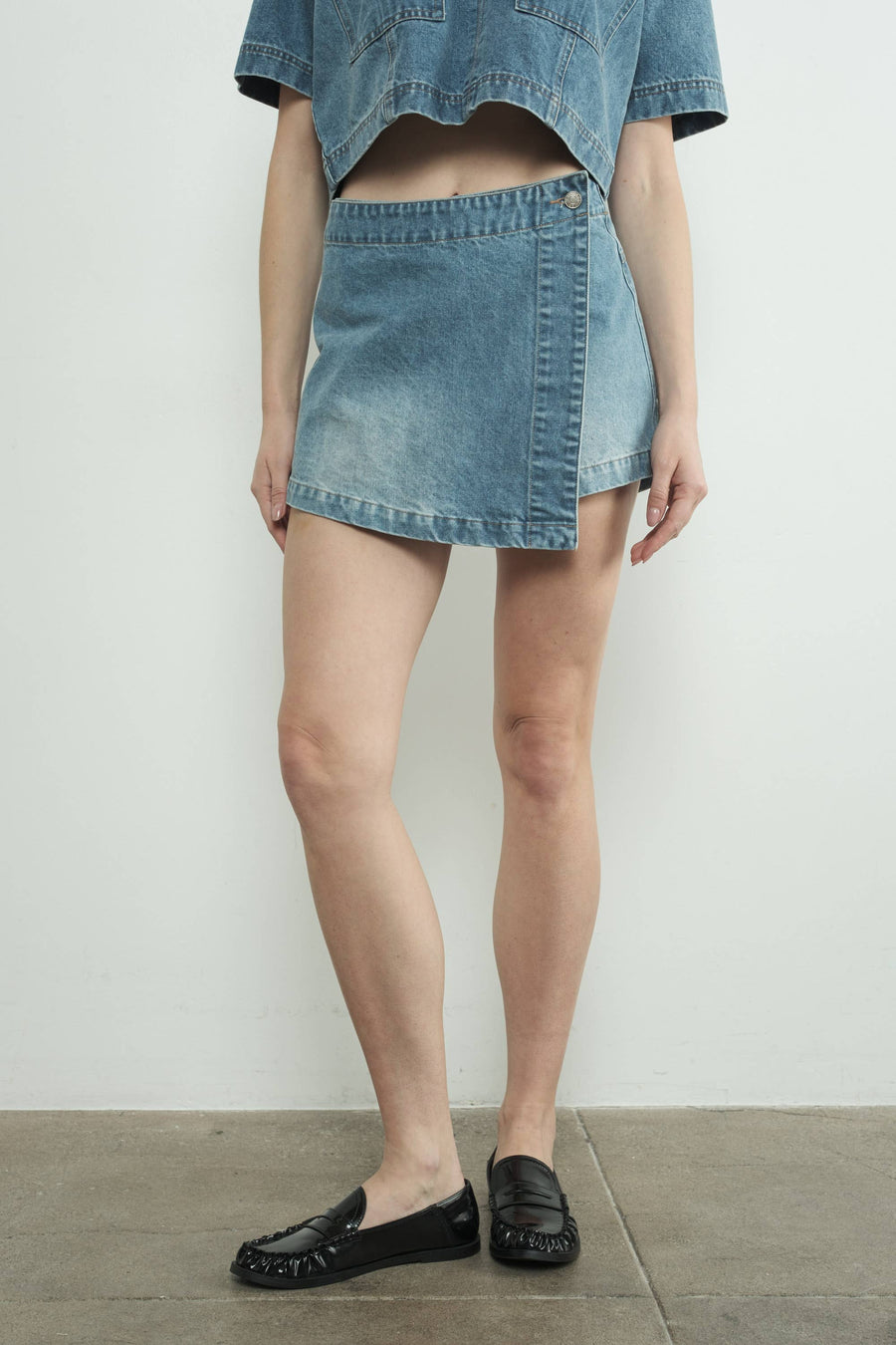 Classic Denim Mini Skorts by Aaron & Amber