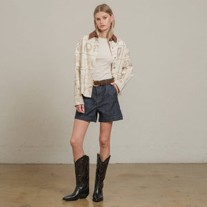 Western Embroidered Jacket with Corduroy Collar