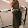 Faux Leather Sleeveless Dress with Belt