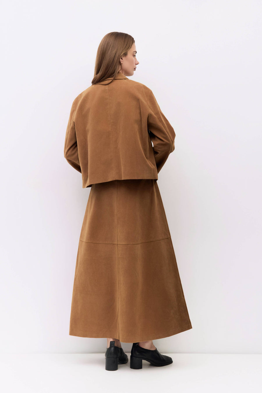 The Eryn Skirt | Suede Midi Skirt by All Row