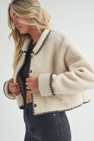 Contrast Stitch Cardigan in Beige