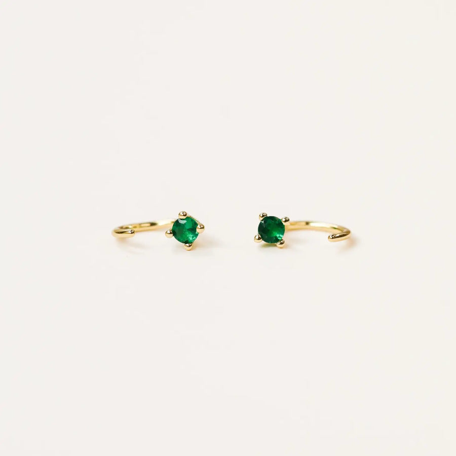 CZ Huggie Earrings in Emerald