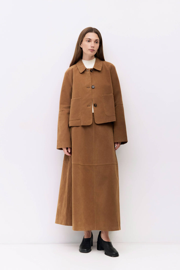 The Eryn Skirt | Suede Midi Skirt by All Row