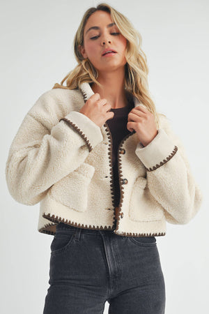 Contrast Stitch Cardigan in Beige