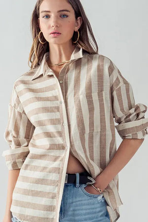 Vertical and Horizontal Striped Shirt by Urban Daizy