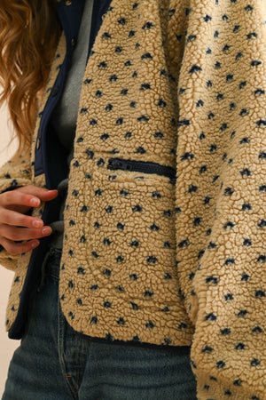 Button Front Pattern Sherpa Jacket