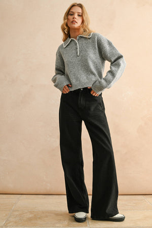 Stitch Detail Collared Pullover Sweater Top