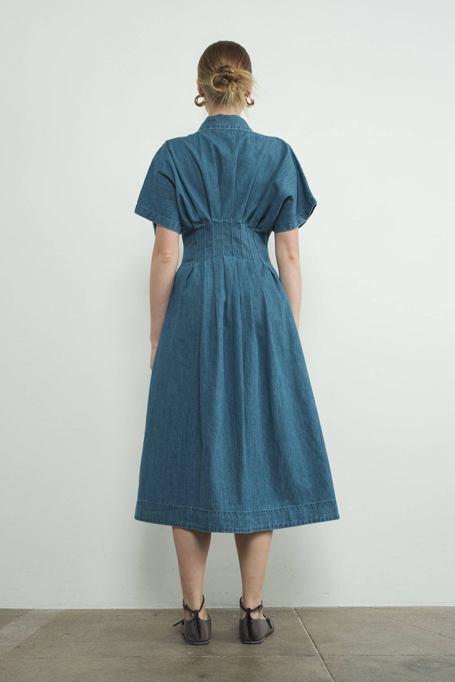 Button Front Pleated Shirts Midi Dress by Aaron & Amber