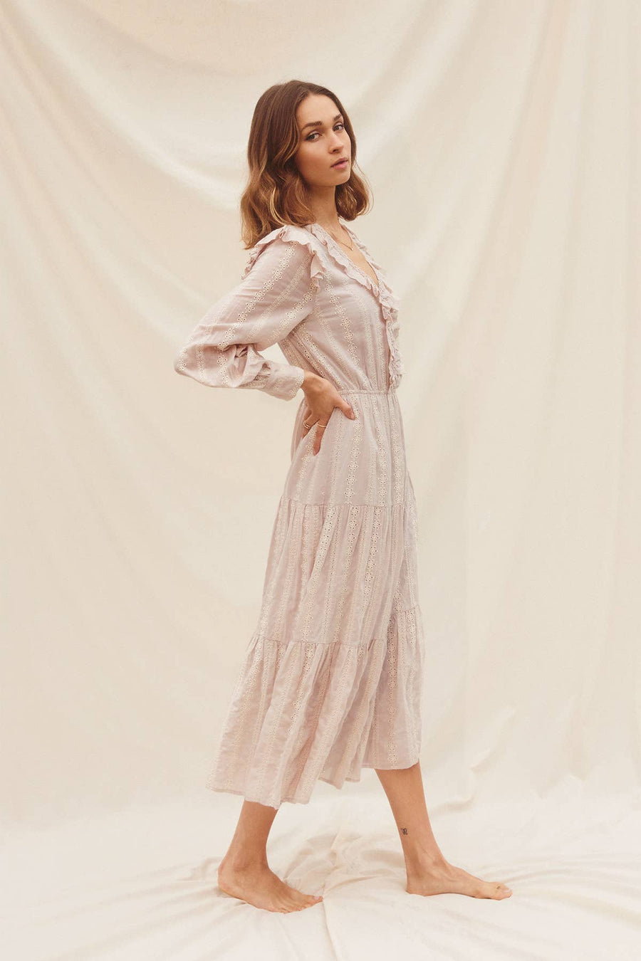 Striped Eyelet Ruffled Tiered Dress