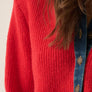 Ribbed Knit and Denim Button-Front Collared Cardigan