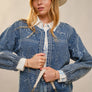Western Embroidery Puff Sleeve Denim Jacket