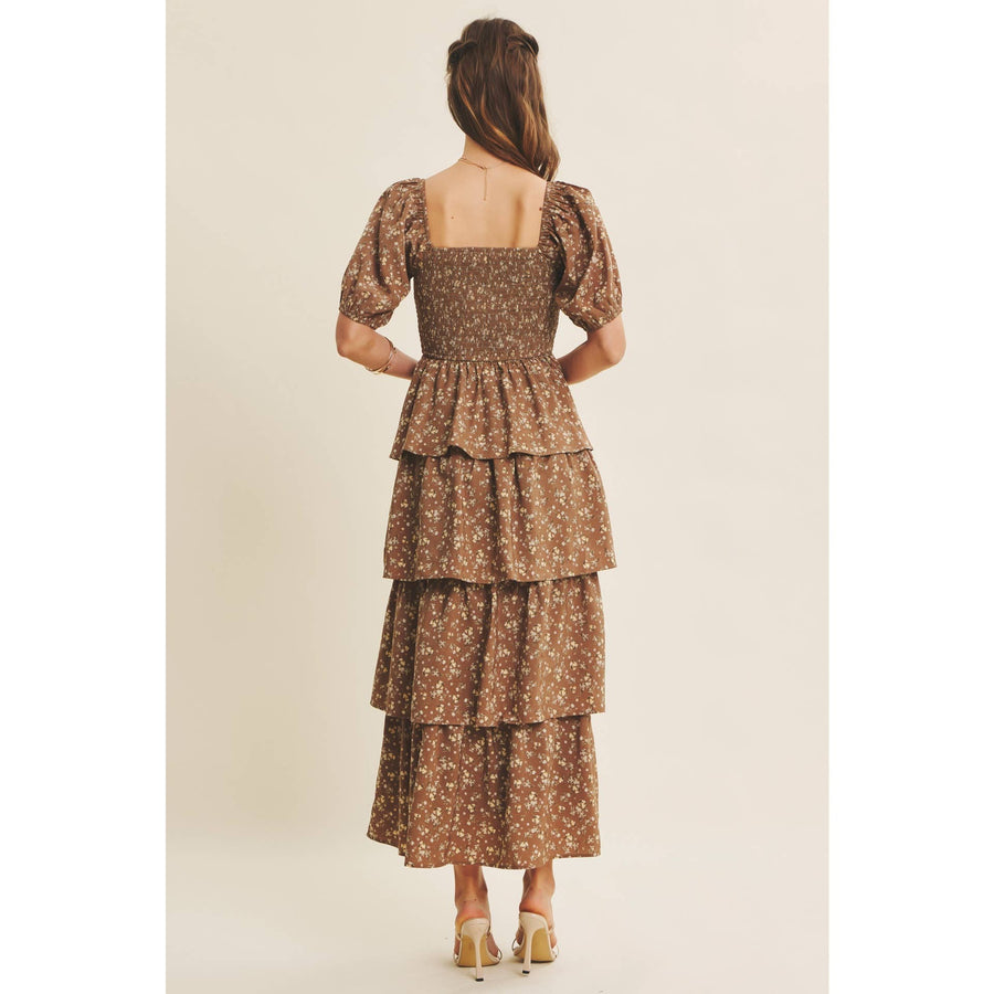 Victorian Floral Smocked Maxi Dress with Puff Sleeves and Ruffles