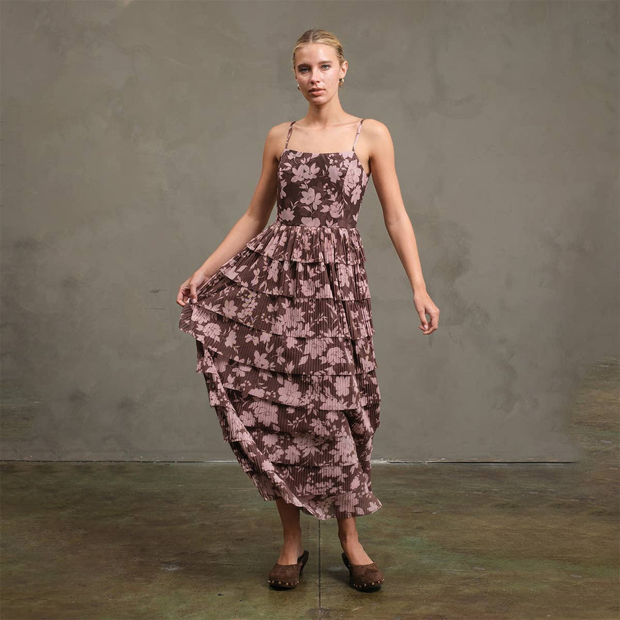 Flower Mesh Printed Tier Dress
