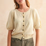 Puff Short Sleeve Button Down Knit Cardigan