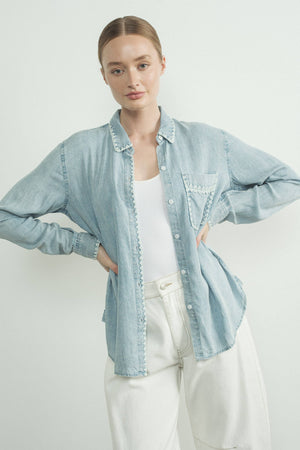 Denim Shirt with Embroidery Edge by Aaron & Amber