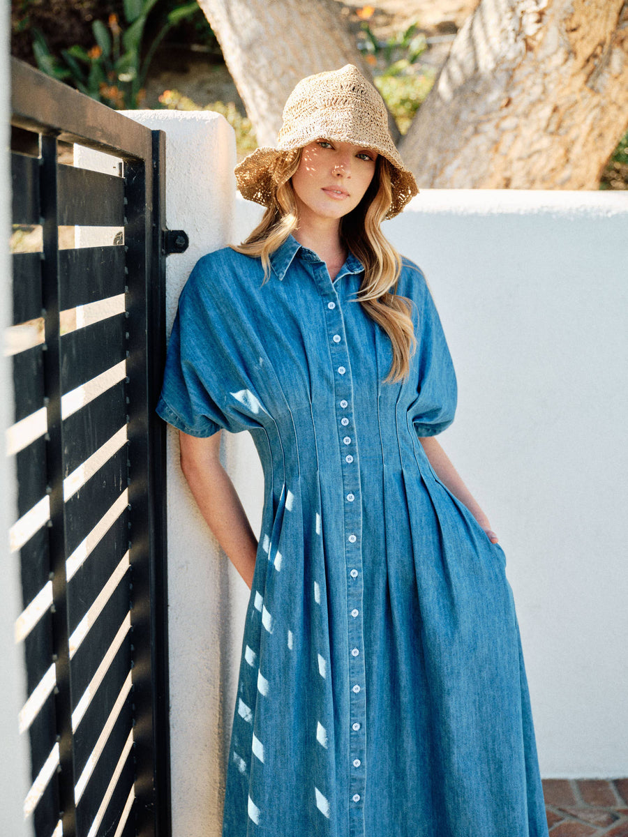 Button Front Pleated Shirts Midi Dress by Aaron & Amber