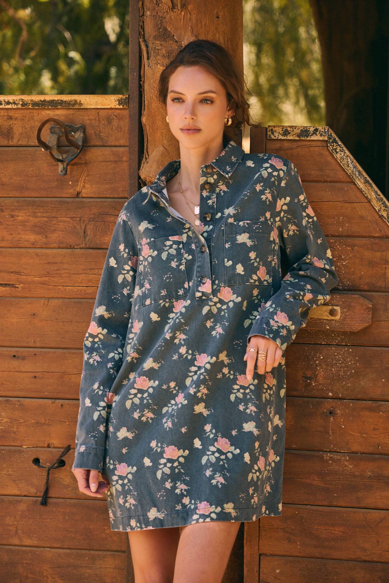 Still from A Film Mineral-Washed Victorian Floral Mini Dress Night Sky / Large