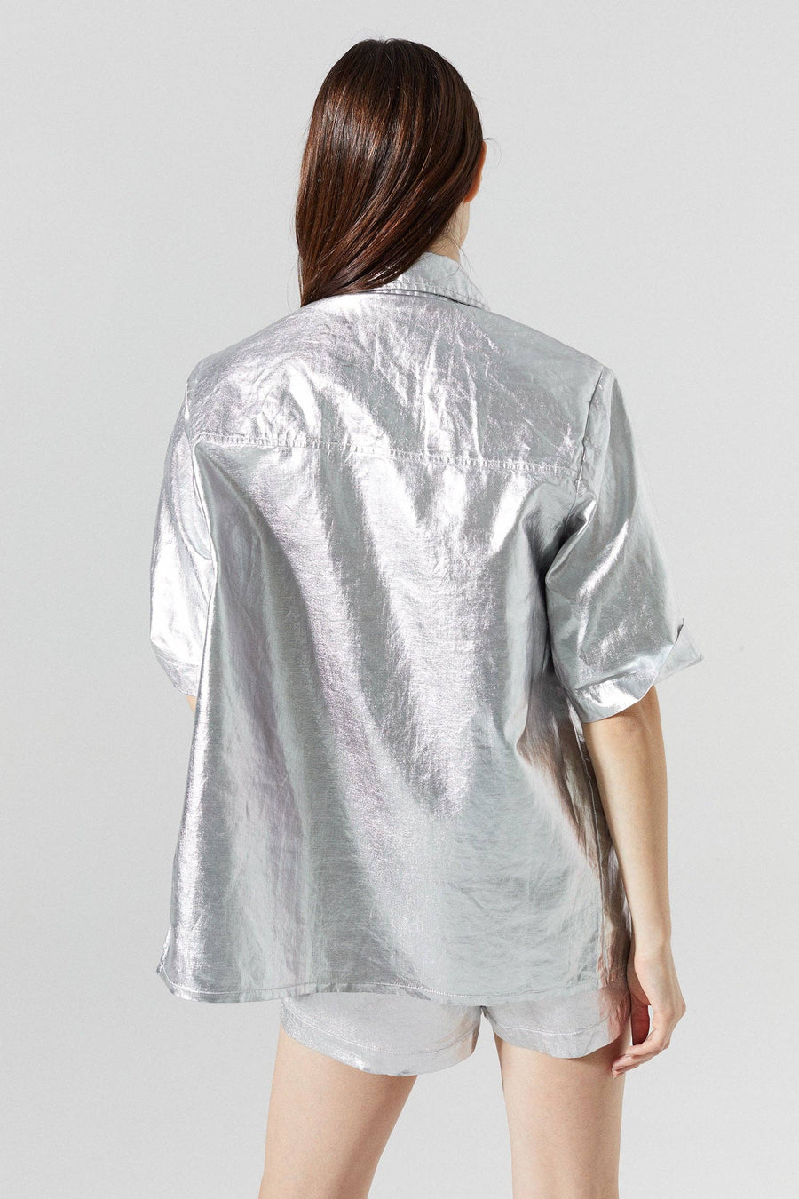 Soho Metallic Linen Shirt in Metallic Silver by Lanhtropy