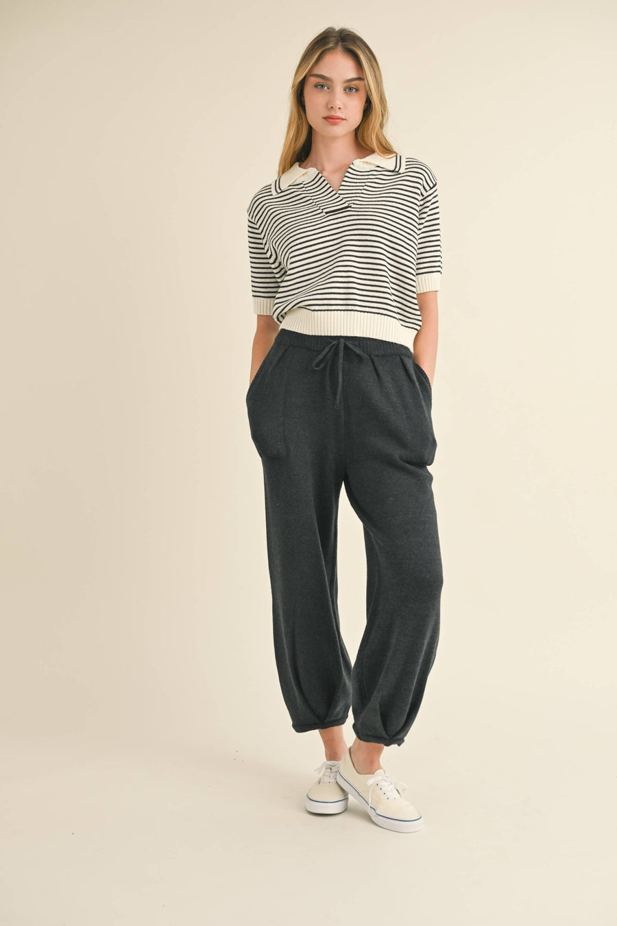 Stripe Knitted Top in White and Black