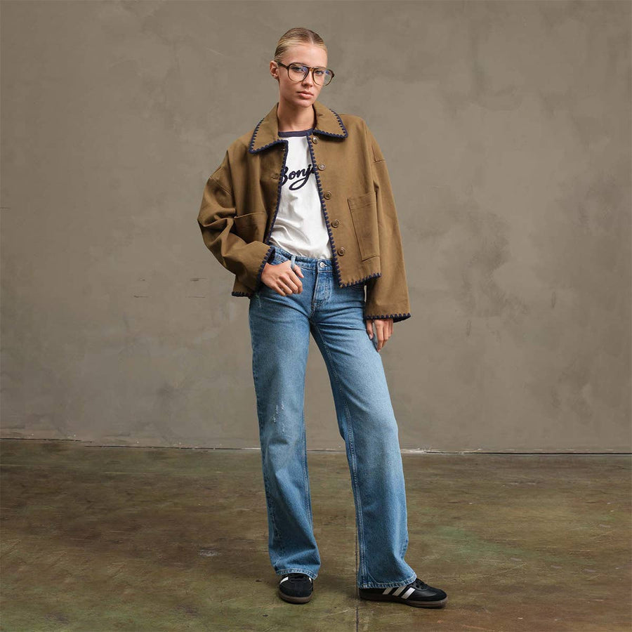 Collar Jacket with Contrast Stitching