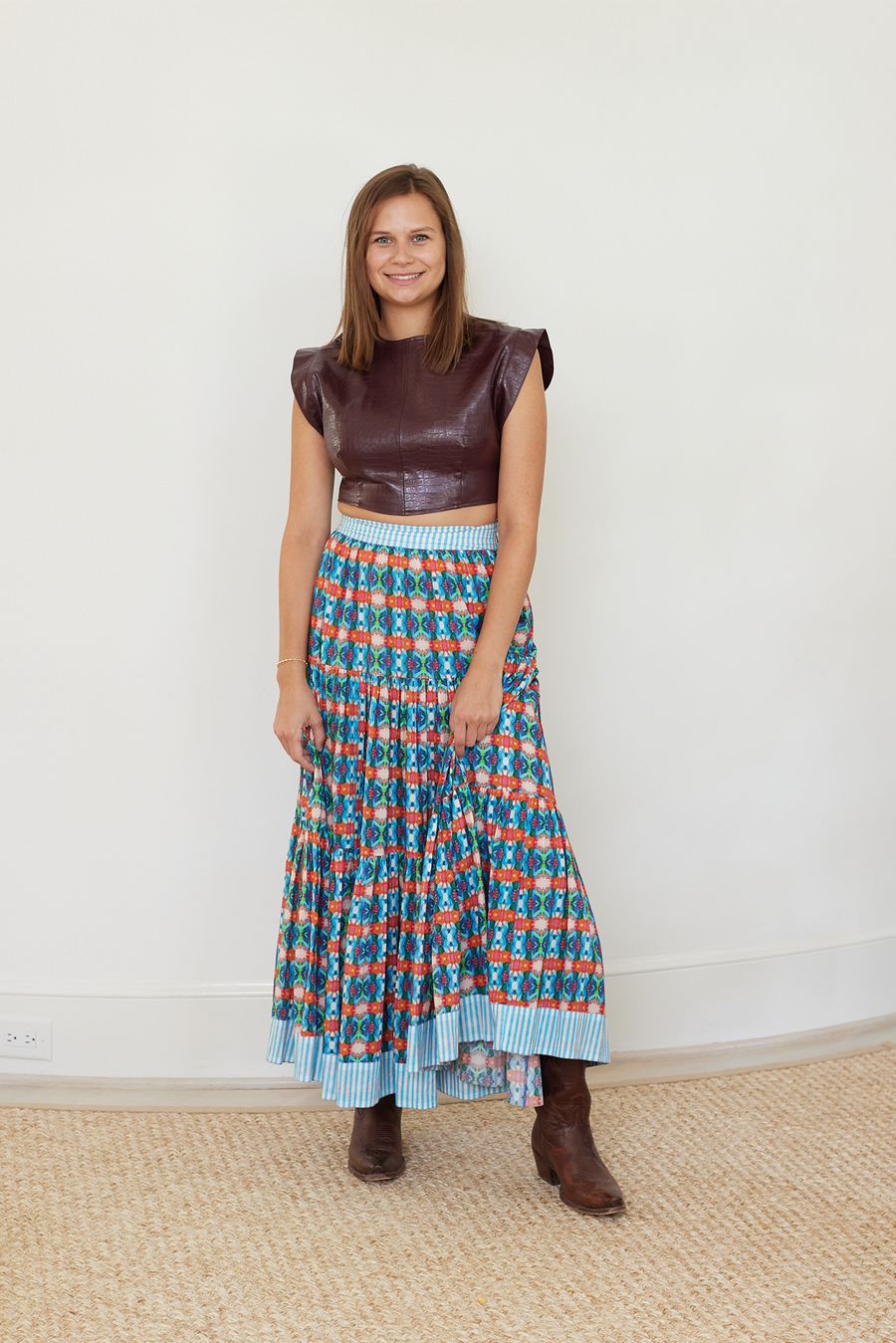 Triple Tiered Maxi Skirt in Blue Lotus by Brooks Avenue