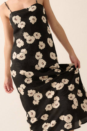 Floral Woven Self-Tie Maxi Dress in Black