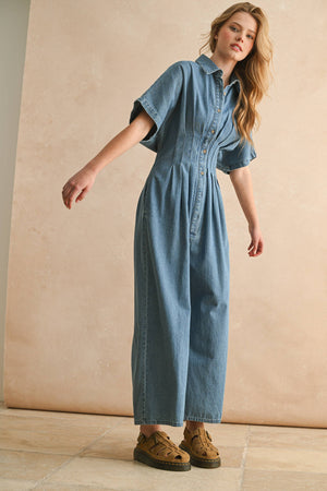 Chambray Denim Button Down Jumpsuit