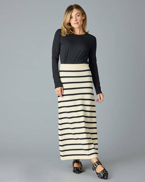 Paris Sweater Skirt in Black Stripe by Downeast