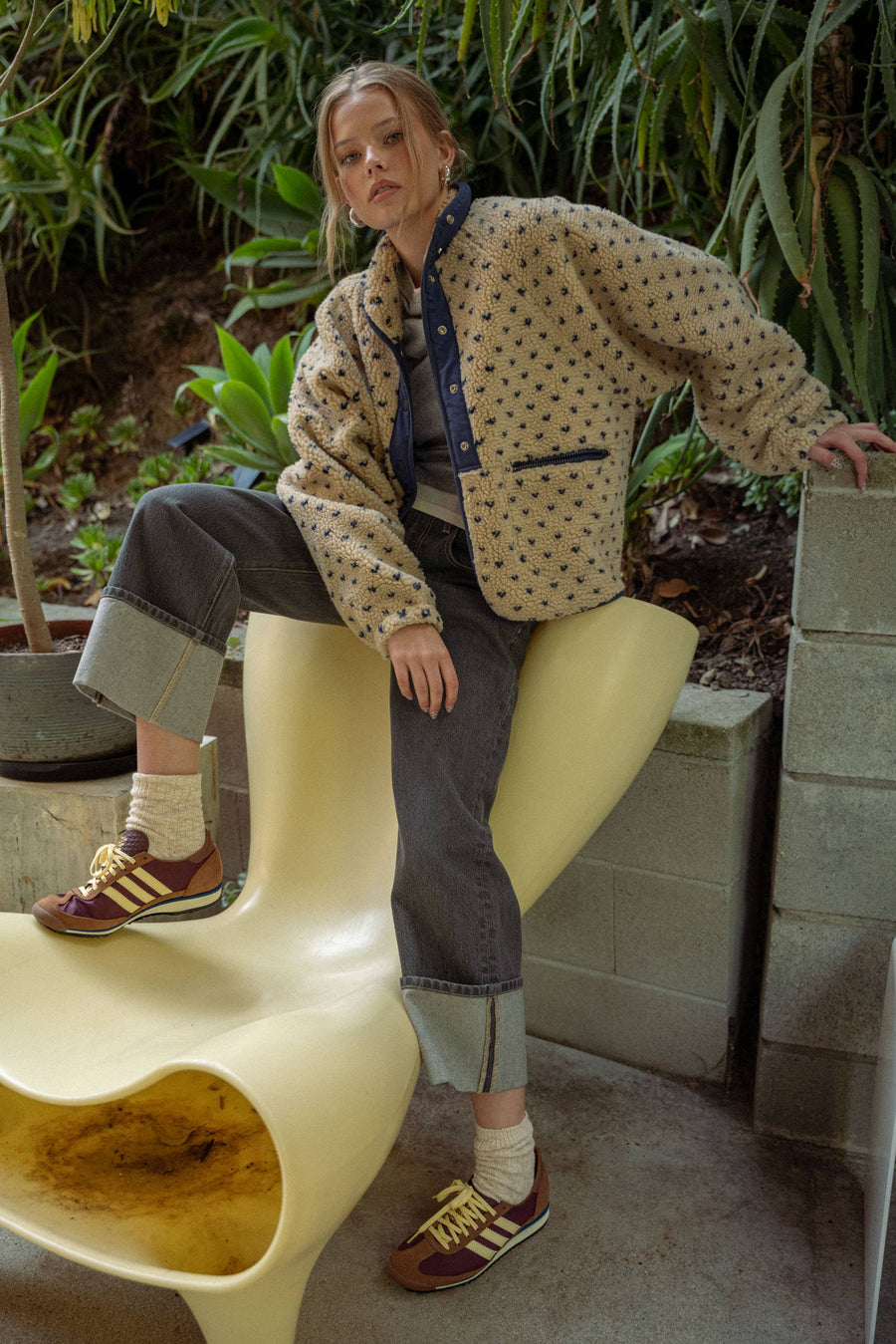 Button Front Pattern Sherpa Jacket