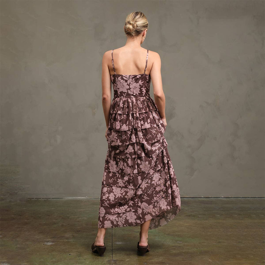 Flower Mesh Printed Tier Dress