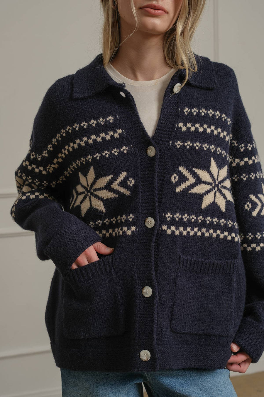 Nordic Snowflake Knit Cardigan