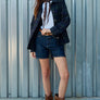 Navy Plaid Button Front Pocket Jacket