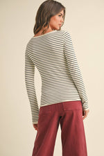 Striped Long Sleeve Knitted Top in Black Stripe