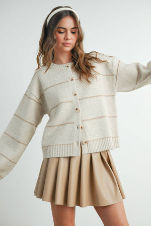 Button Front Striped Cardigan