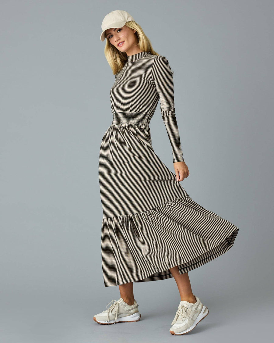 Good Vibes Dress in Black Stripe by Downeast