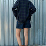 Navy Plaid Button Front Pocket Jacket