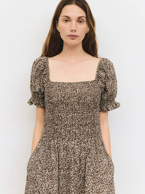 The Harleen Dress | Smocked Floral Midi Dress by All Row