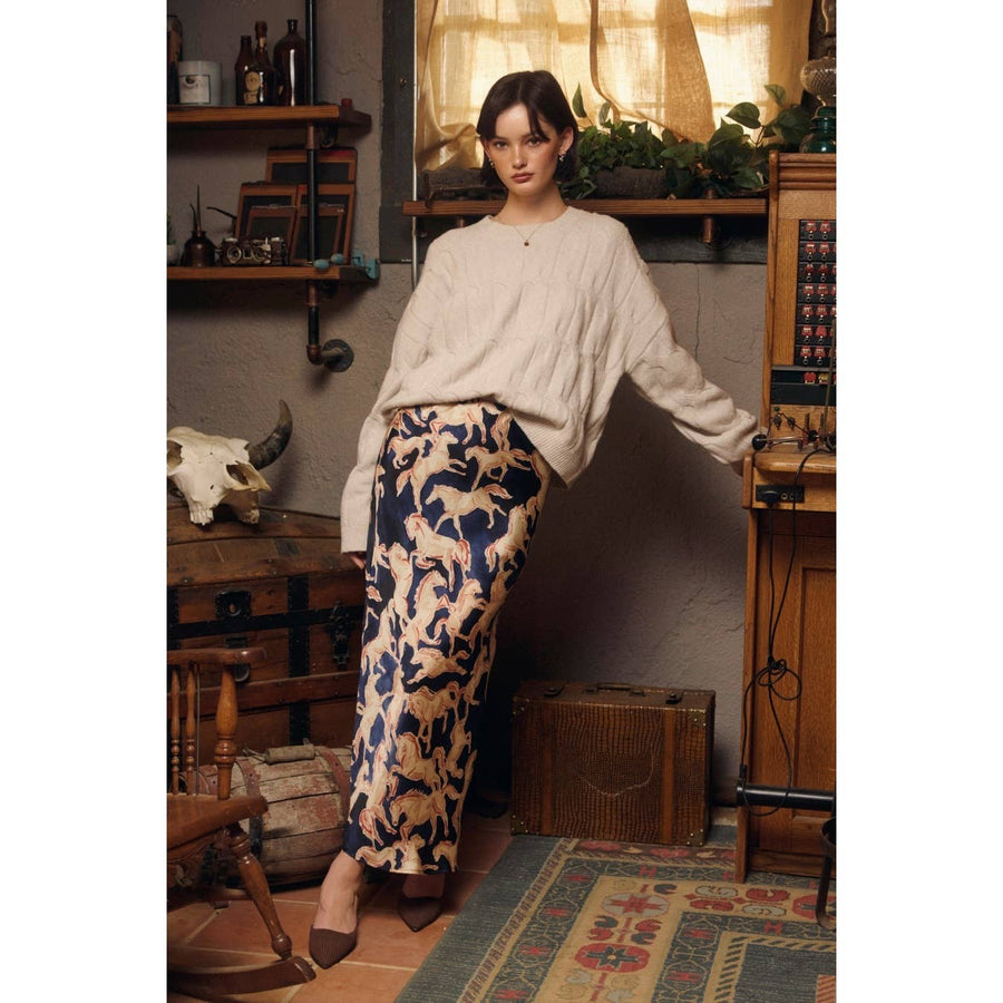 Riverbend Pull On Maxi Skirt in Western Navy