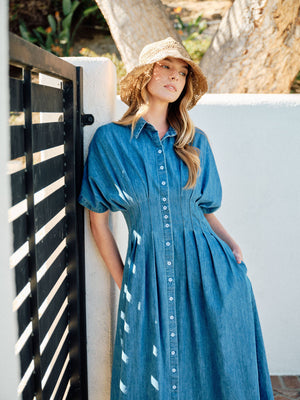 Button Front Pleated Shirts Midi Dress by Aaron & Amber