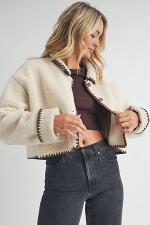 Contrast Stitch Cardigan in Beige