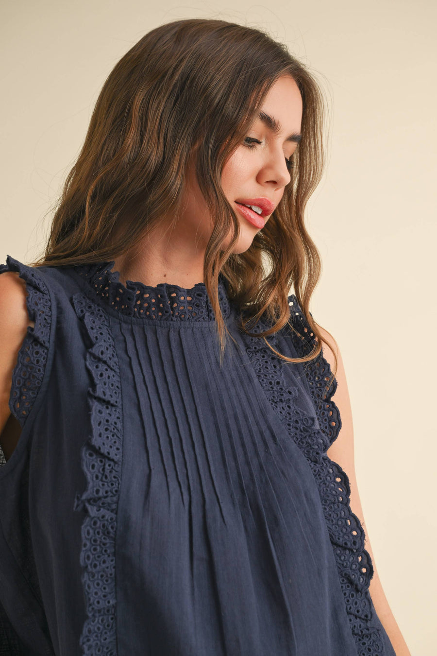 Eyelet Ruffle Trim Blouse