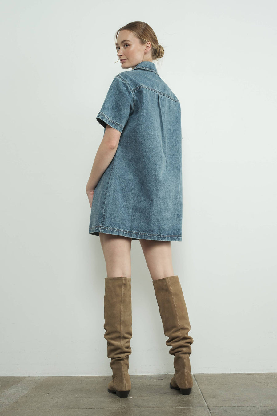 Denim Pull On Mini Dress by Aaron & Amber