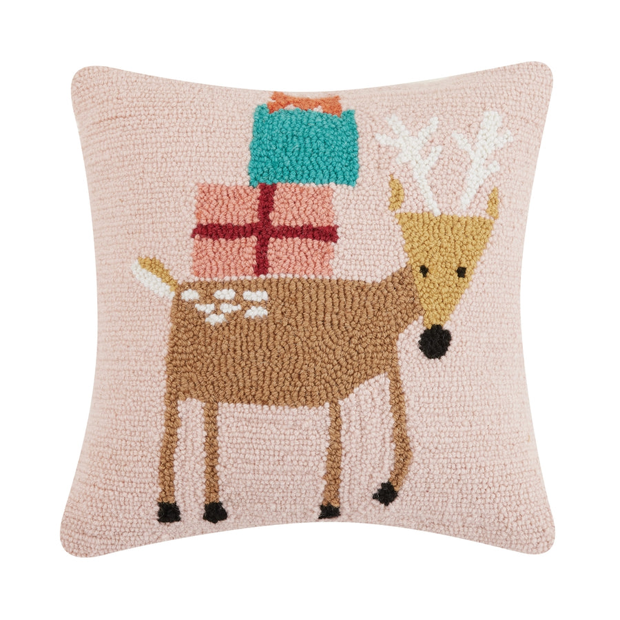 Reindeer with Presents Hook Pillow By Ampersand