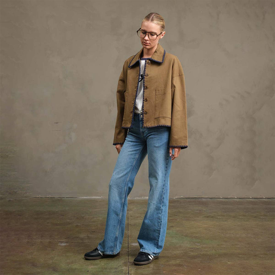 Collar Jacket with Contrast Stitching